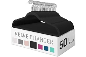 FLYSUMS Premium Velvet Hangers 50 Pack, Heavy Duty Study Black Hangers for Coats, Suit & Dress - Non Slip Clothes Hanger Set - Space Saving Felt Hangers for Clothing