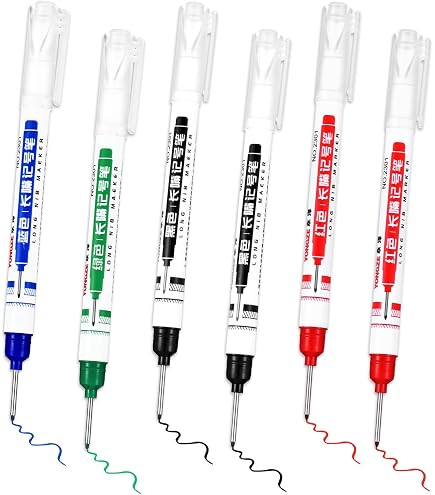 6-Piece Long Head Multifunction Pen Set - Waterproof Carpenter Pens For Marking On Wood, Metal, Concrete & Plastic