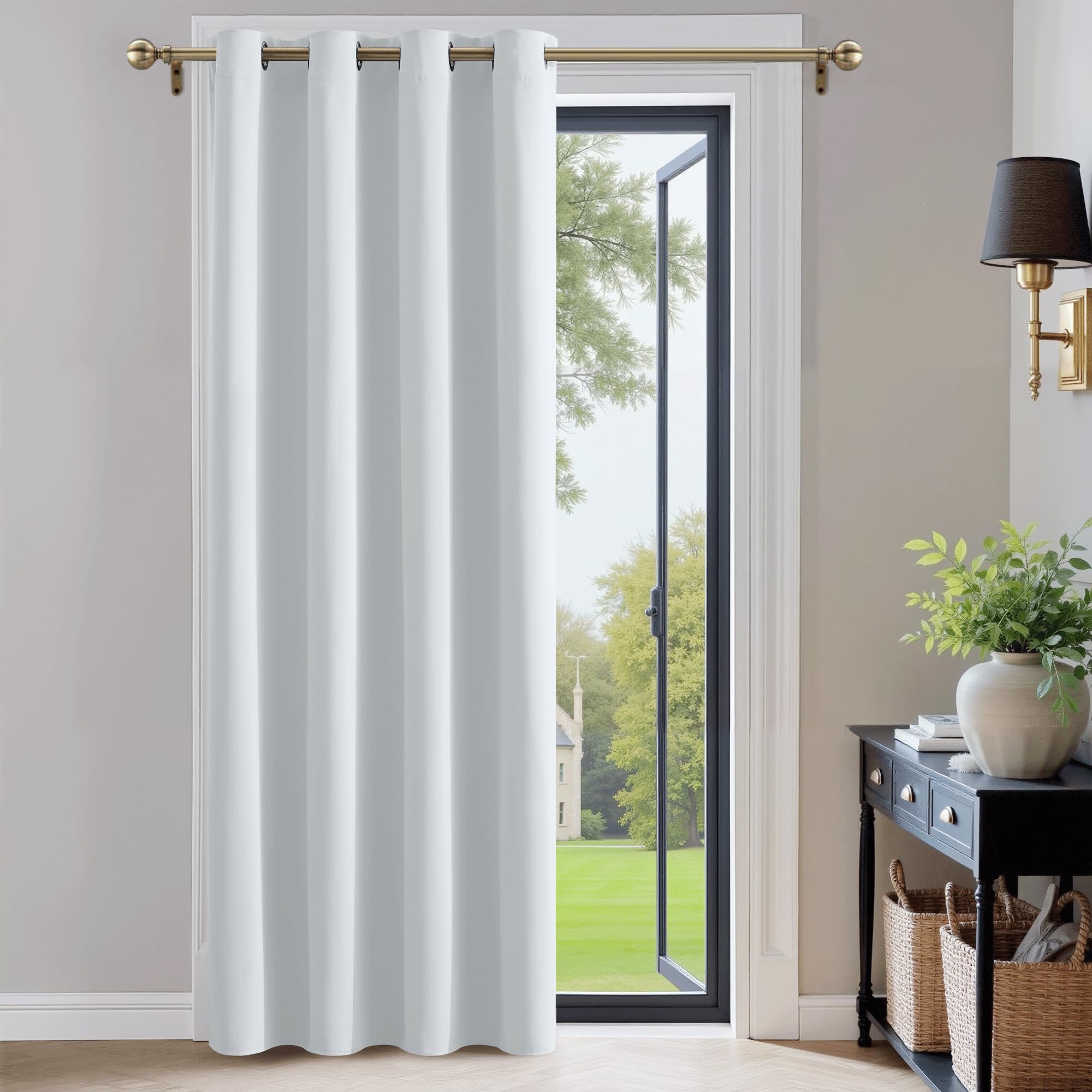 PONY DANCE Eyelet Curtain Single Panel - Thermal Insulated Window Room Darkening Privacy Curtain Energy Saving for Bedroom/Living Room, 1 Piece, 52 x 84 Inch, Greyish White — image 1