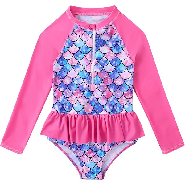 Girls 3-Piece Mermaid Bikini Set - Rashguard, Bikini & Fish Tail Skirt For Swimming & Beach