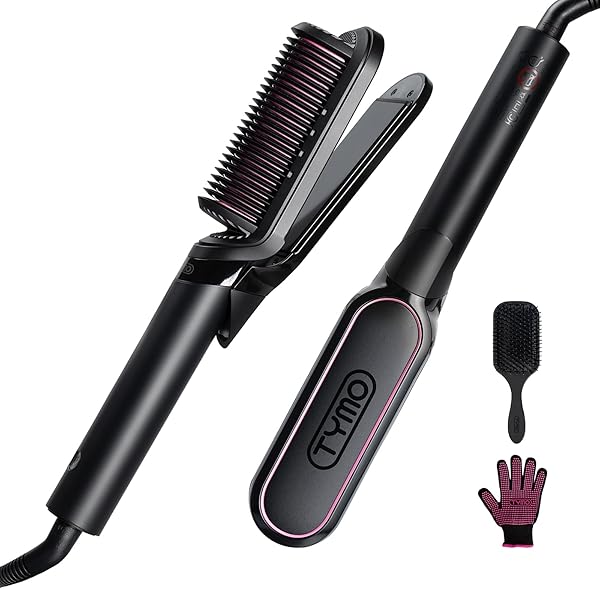 TYMO Glätteisen Haarglätter Bürste - 2 in 1 Glätteisen Locken und Glätten, Ionen Keratin Glättbürste für Schnell einen Seidig Glattes Haar mit 3D-Schwebepanel gegen Haarziehen, Für alle Haartypen