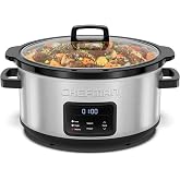 Chefman Slow Cooker 7 Quart, Large Family Size Programmable Digital Slow Cooker with 24-Hour Timer, Low, High &amp; Warm Settings, Ceramic Crock, Tempered Glass Lid, Dishwasher-Safe, Stainless Steel
