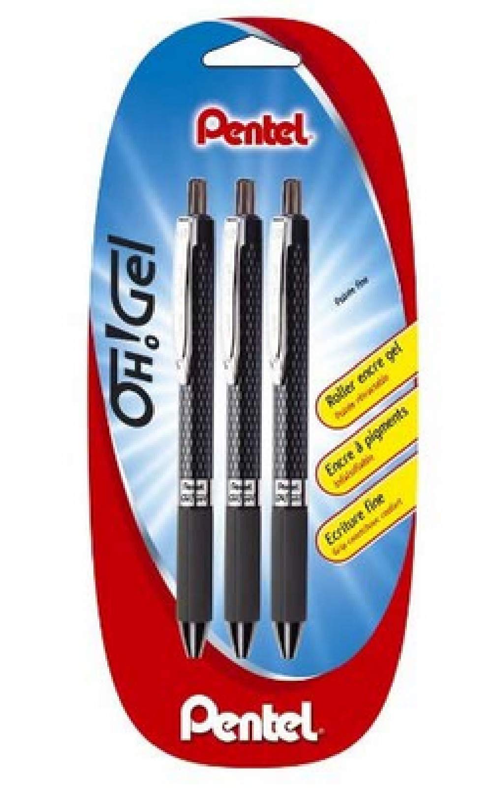 Pentel K497 Pack of 3 Rolling Ballpoint Pen with Gel Ink Retractable Black