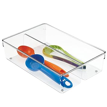 iDesign Linus Schubladenorganizer, extragroßer Schubladeneinsatz aus Kunststoff für Besteck und andere Utensilien, durchsicht