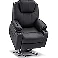 MCombo Electric Power Lift Recliner Chair Sofa with Massage and Heat for Elderly, 3 Positions, 2 Side Pockets, and Cup Holders, USB Ports, Faux Leather 7040 (Black, Medium)
