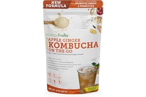 Essenzefruits Apple Ginger Kombucha Powder Tea Mix Beverage – Sugar Free, Fermented & Dried - Just Add Water! Live Probiotics & Prebiotic Blend, Vitamin C - Makes up to 30 Cups (8 Oz, 226g)