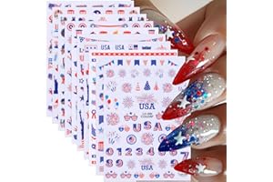 BYJKYEN 10 Sheets 4th of July Nail Art Stickers Patriotic Nail Decals 3D Self-Adhesive American Flag Independence Day Flame Butterfly Heart Nail Design Sticker Memorial Day Nail Decals for Holiday Nails