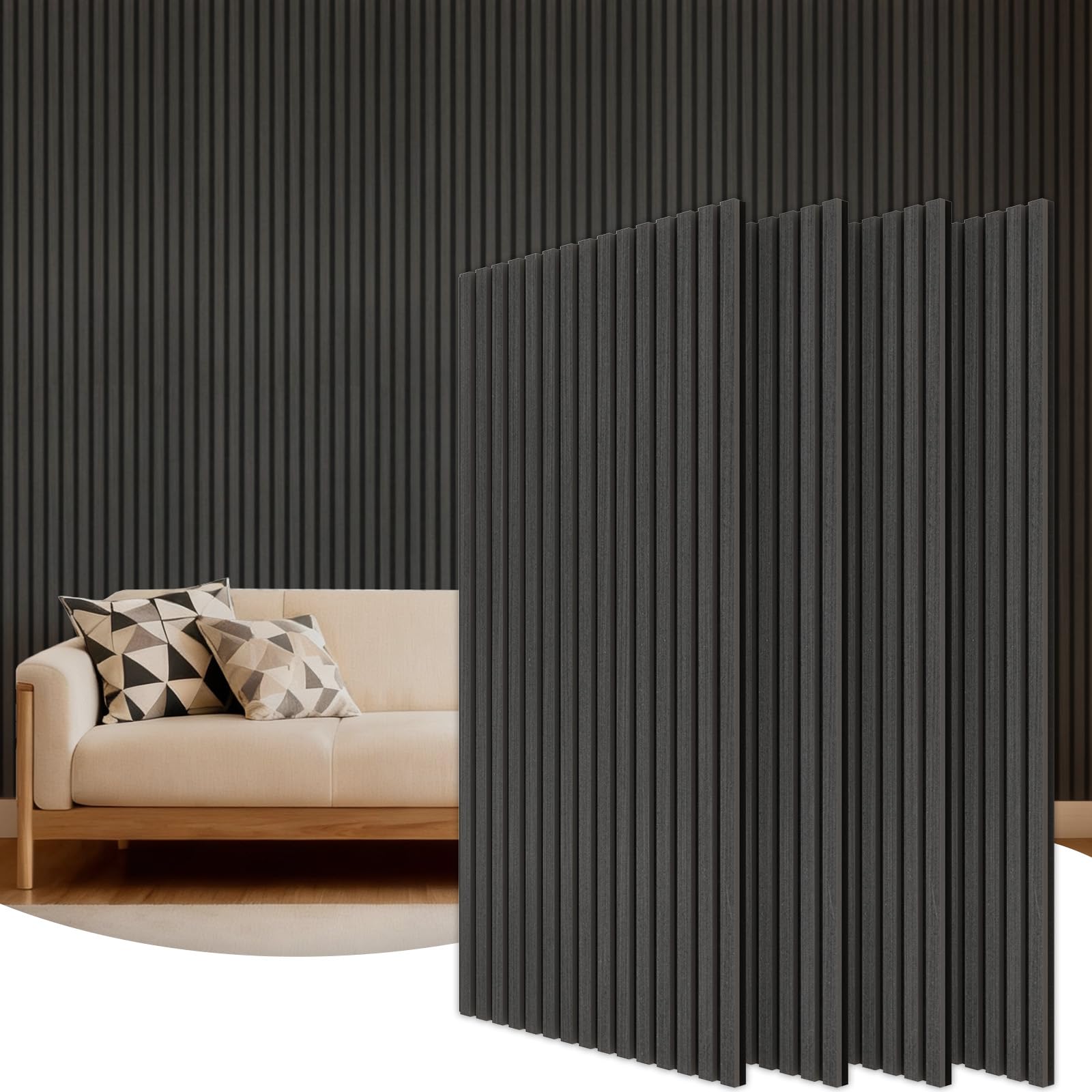 TONOR Akustikpaneele holz, 4 Stück 120x60 cm - 2,88m² Wandpaneele holz Holzpaneele wand als Schallschutzplatten, Wandverkleidung Holzoptik für Wanddeko Wohnzimmer, Büro, Küche, Schwarz