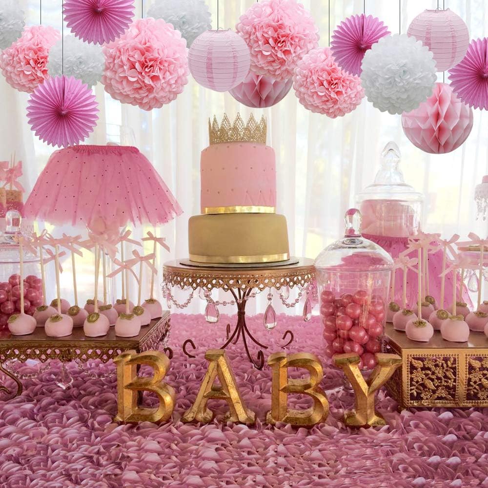 16pcs Pink Party Decorations Paper Pom Poms Honeycomb Balls Lanterns Tissue Fans for Birthday Wedding Baby Shower Graduation Valentine Party Supplies: Arts, Crafts & Sewing