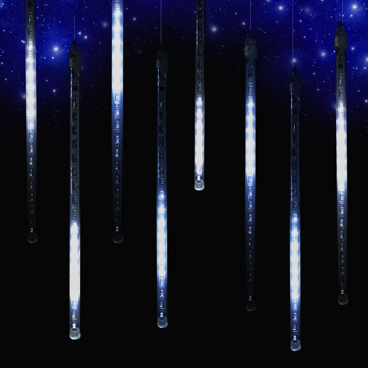 Meteor Shower Rain Lights Christmas LED Decoration Falling Drop String Light icicle 8 Tube 50cm 240 LED(White)