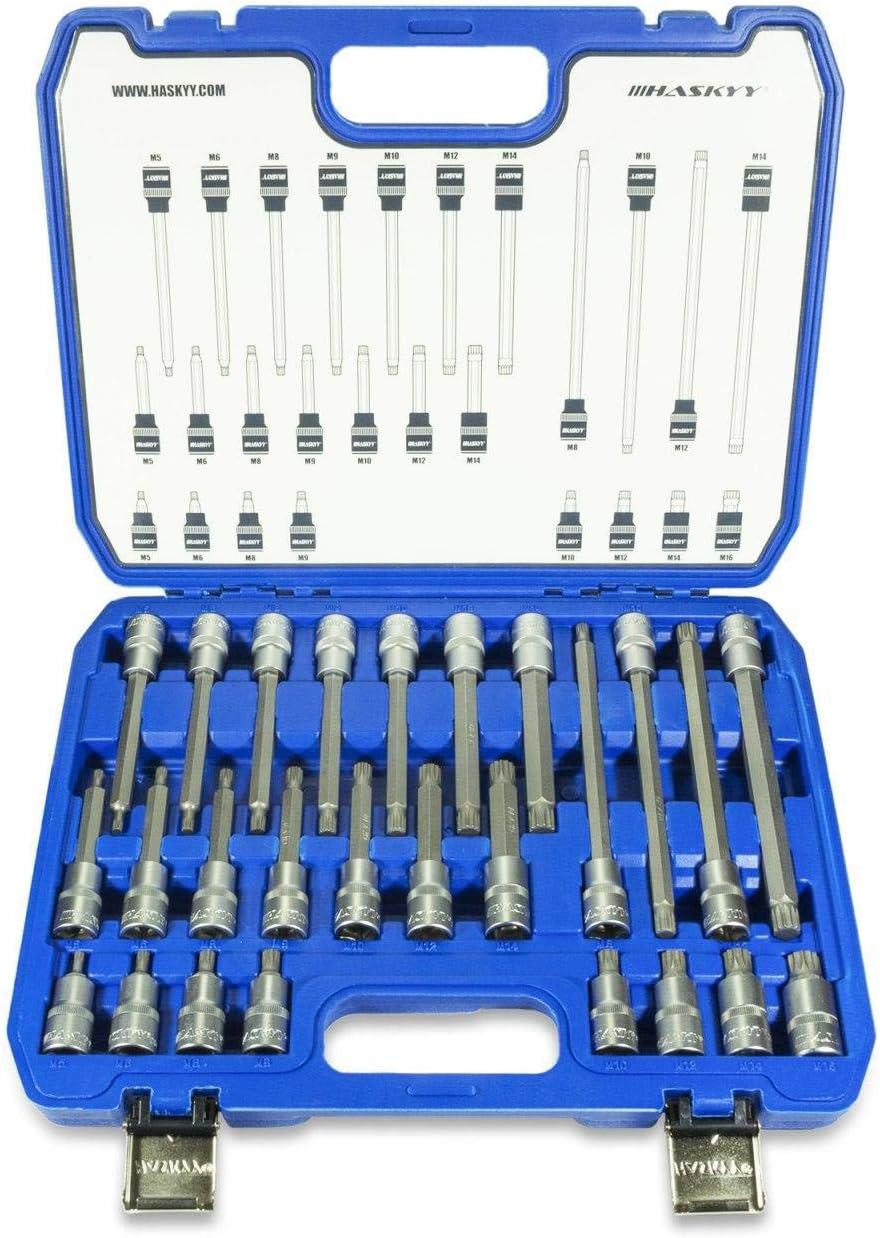 Haskyy 26-Piece Inner Multi-Tooth Nut Sockets XZN Multi-Tooth Set M4 M5 M6 M8 M9 M10 M11 M12 M13 M14 M16 M18