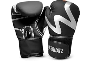 SQUATZ Sports Boxing Gloves, Tough Vegan Leather Athletic Punching Mitts with Full Wrist Strap Foam Padding, Ideal for All Boxing Sparring Muay Thai MMA Training and Fitness Workouts, Men and Women