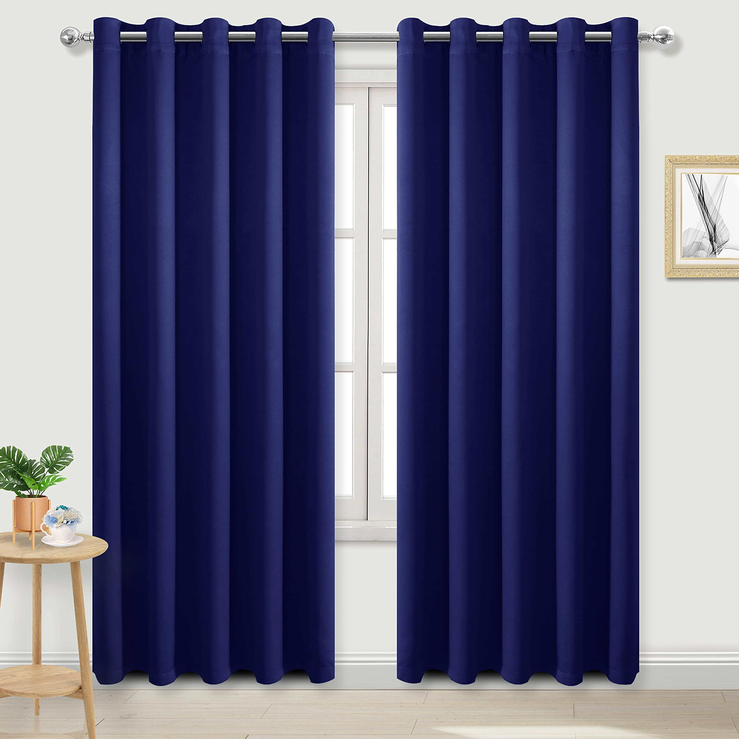 DWCN Blackout Curtains for Bedroom - Thermal Insulated Light Blocking Eyelet Window Curtains for Living Room 66 x 90 inch Length, Navy Blue, 2 Panels