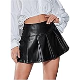 Floerns Women's High Waisted Leather Skirt Pleated Hem Club Party Mini Skirts