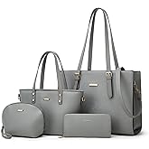Women Fashion Synthetic Leather Handbags Tote Bag Shoulder Bag Top Handle Satchel Purse Set 4pcs