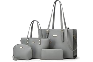 LOVEMATCH Women Fashion Synthetic Leather Handbags Tote Bag Shoulder Bag Top Handle Satchel Purse Set 4pcs