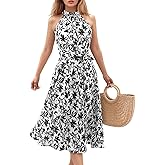 Bbonlinedress Women Halter Summer Floral Wedding Guest Dress Midi Casual Beach Vacation Flowy Boho Dress