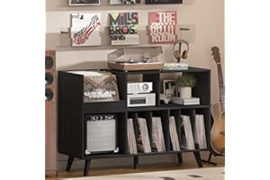 LELELINKY Large Record Player Stand, 48''Turntable Stand with Storage, Vinyl Record Holder with Display Area, Record Player Table Holds Up to 450 Albums, Record Stand for Music Room Living Room