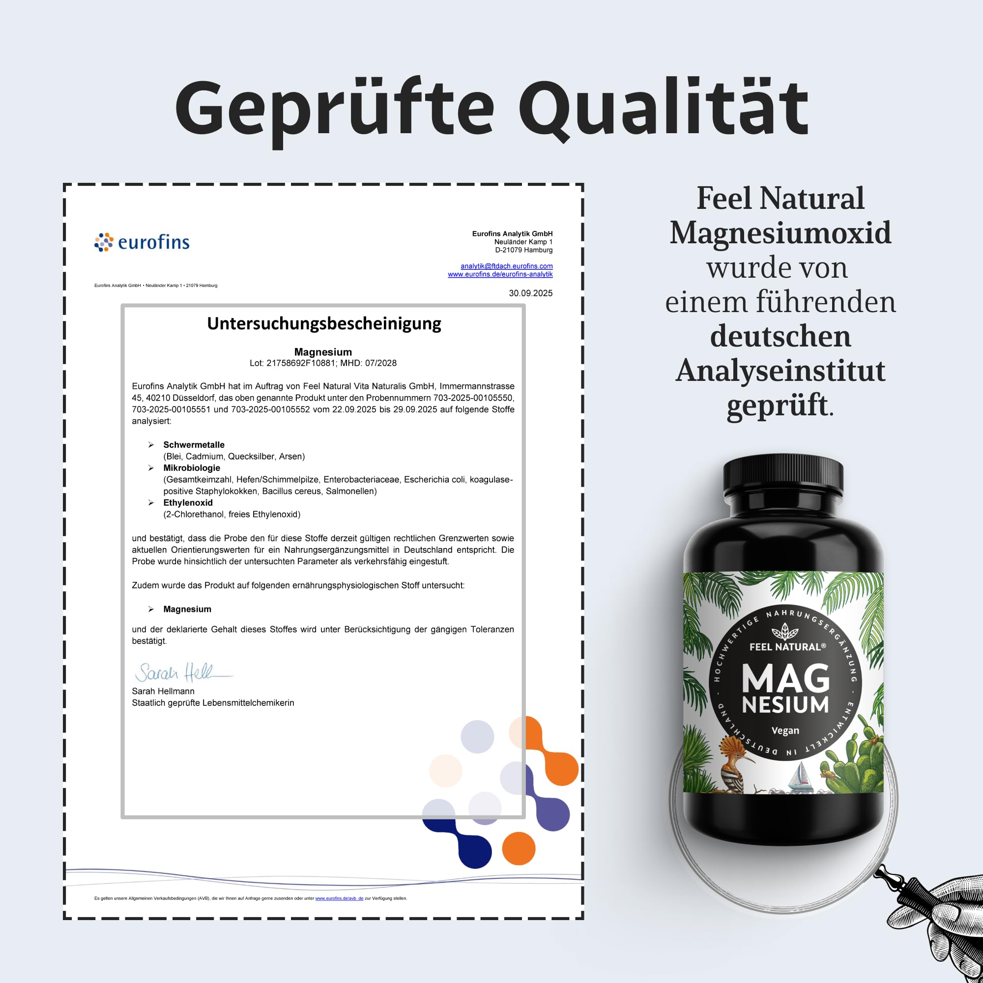 Magnesium hochdosiert Kapseln - 365 Stück (Jahresvorrat) - 664mg je Kapsel, davon 4 00mg elementares Magnesium - höherer Gehalt als andere Magnesiumformen - Laborgeprüft & Vegan 5