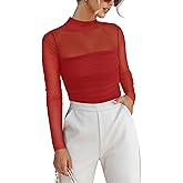 ANRABESS Womens Sexy Mesh Long Sleeve Shirts Trendy Mock Neck Sheer Ruched Going Out Tops Fall Slim Fit Blouses 2025