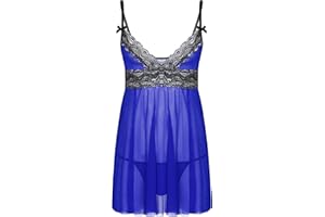 Manyakai Men Lace Trim Sissy Lingerie Sets Sling Straps Cross Dress with G-Strings Chemise Nightwear Clubwear