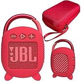 JCHPINE Hard Carrying Case and Silicone Cover for JBL Clip 4 Portable Bluetooth Speaker, Protective Travel Case Storage for JBL Clip 4 Speaker Accessories (Red)