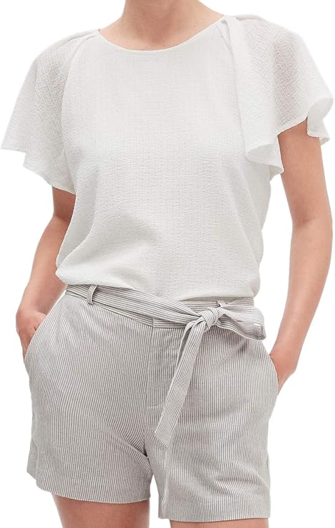 BANANA REPUBLIC Womens Semi Fitted Pleated Shoulder Raglan Flutter Sleeve Chiffon Blouse Top 
