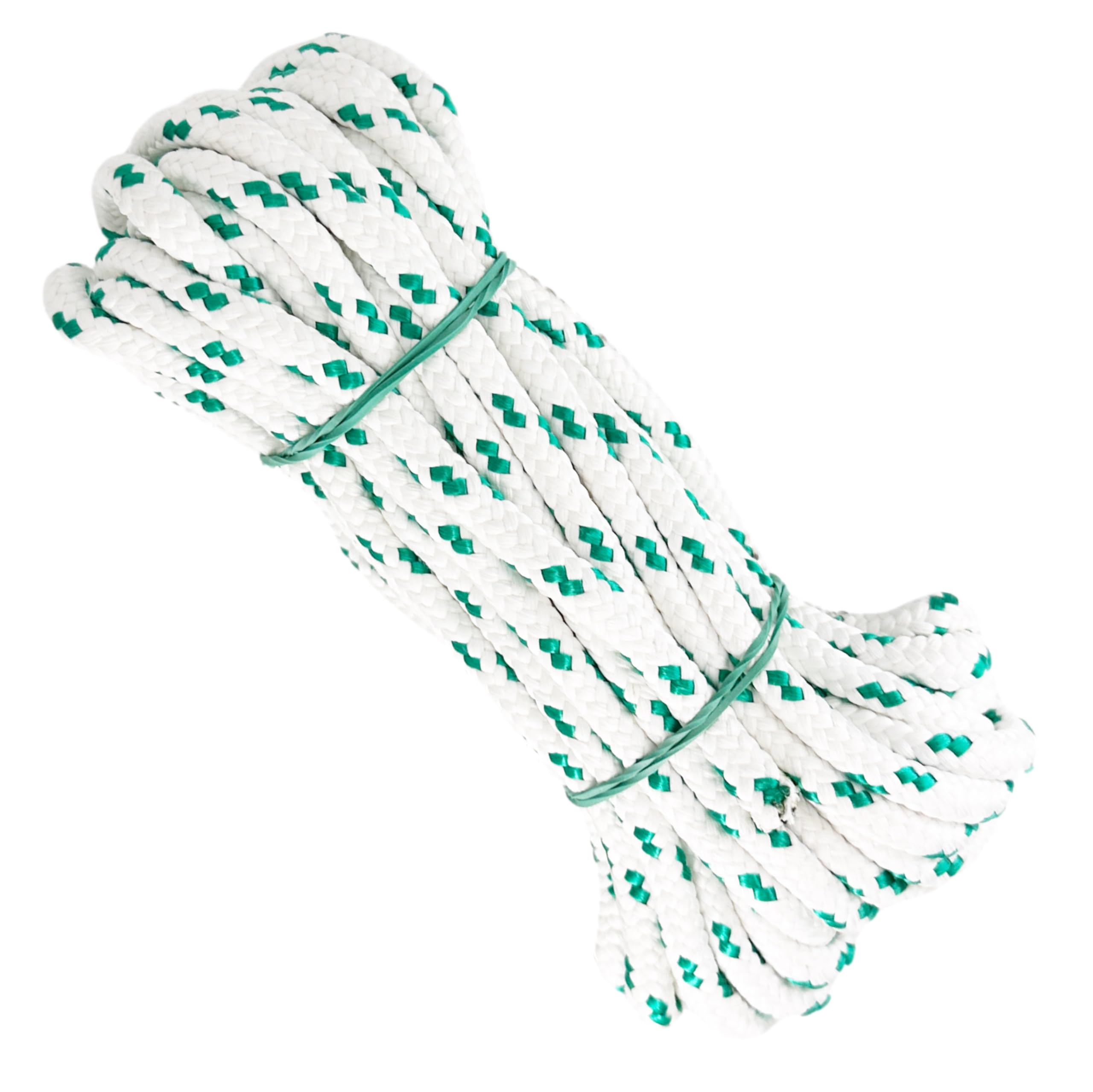 Matte polyester cord rope, 8MM * 10M, made in Spain, for DIY, awnings, camping, banners. White with Green