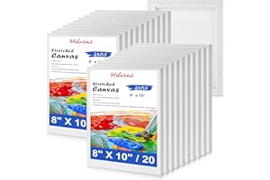 HDVIAI Stretched Canvas for Painting - 8x10 Inch/20 Canvas Value Pack - Triple Primer Acid Free 100% Cotton Blank Canvas for Painting Supplies Oil and Acrylic Pouring Art Watercolor