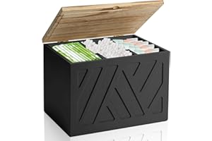 MROUEN Tampon Holder for Bathroom, Feminine Product Organizer, Pad Organize Case with Lid, Shark Week Wooden Tampon Storage Decor, Lady Girl Stuff Box for Toilet Bathroom Accessories- Black