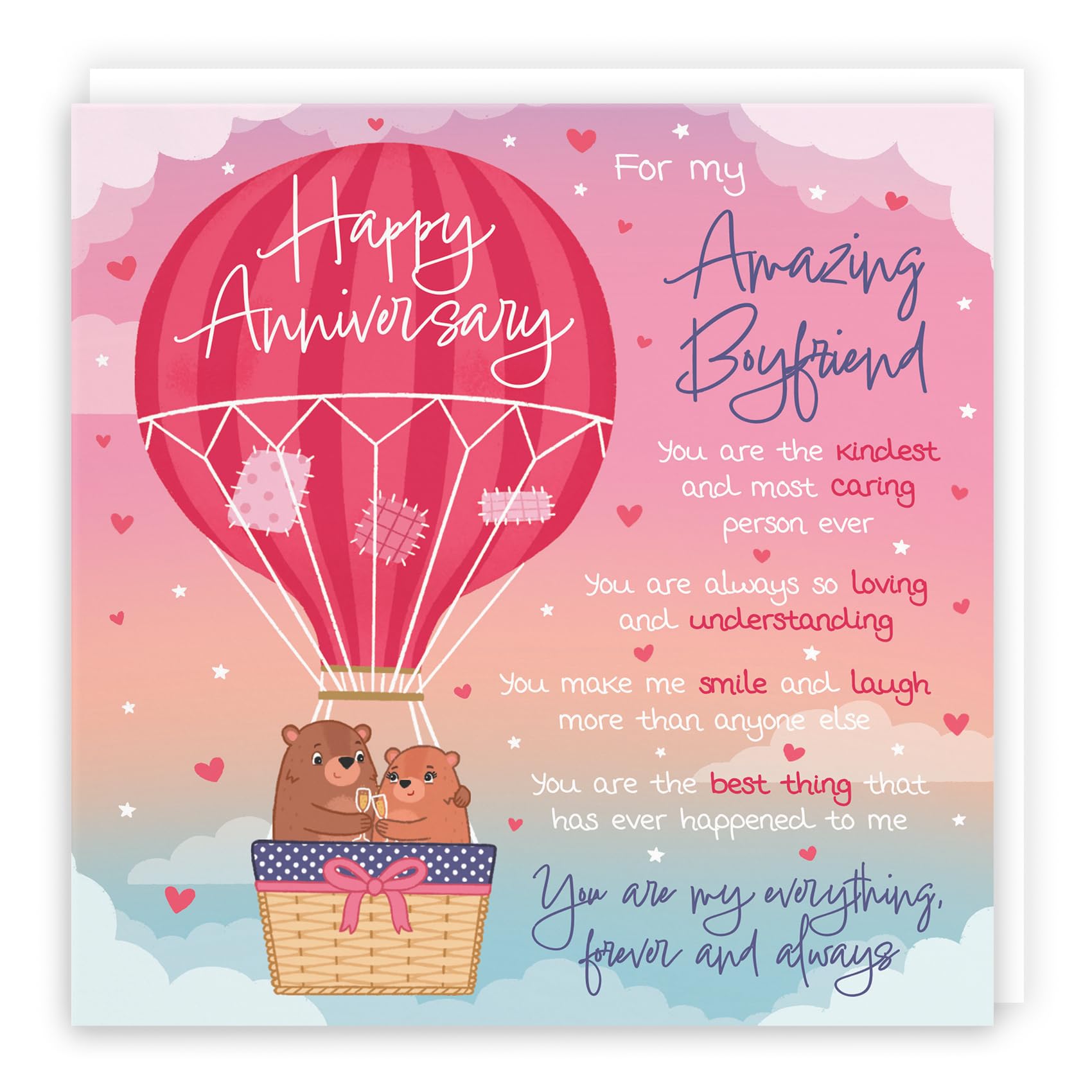 Hunts England - Boyfriend Romantic Anniversary Poem Card - Love Is In The Air - Beautiful Love Verse - Cute Bears - Luxury Anniversary Card For Boyfriend - Boyfriend Poem Verse Anniversary Card — image 1