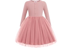Arshiner Toddler Girls Tutu Dress Long Sleeve Fall Winter Button Front Party Tulle Dresses 2-8Y