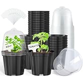 homenote 4 Inch Black Nursery Pots with Humidity Domes and Labels (30 Pcs) | Raised bases and plentiful drainage holes improve air flow for seed starting, cuttings, succulents and vegetable propagation.