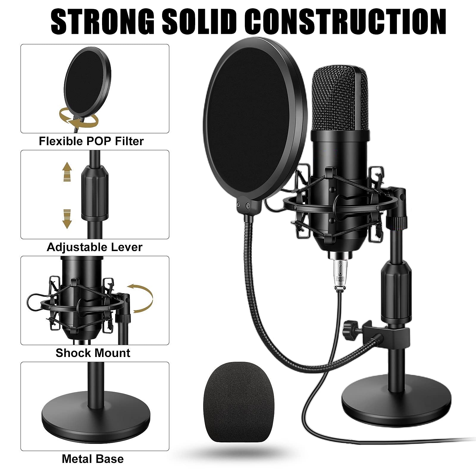 Podcast Equipment Bundle 48V Condenser Microphone Bundle M300 Voice Changer Podcast Microphone Recording Studio Package for Podcast Live Streaming Singing PC Mobile TikTok Youtube