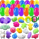 24 PCS Plastic Easter Eggs Filled with 24 PCS Mochi Squishy Toys for Kids, Perfect for Easter Egg Hunt Game, Easter Basket Fillers, Easter Party Favor Supplies