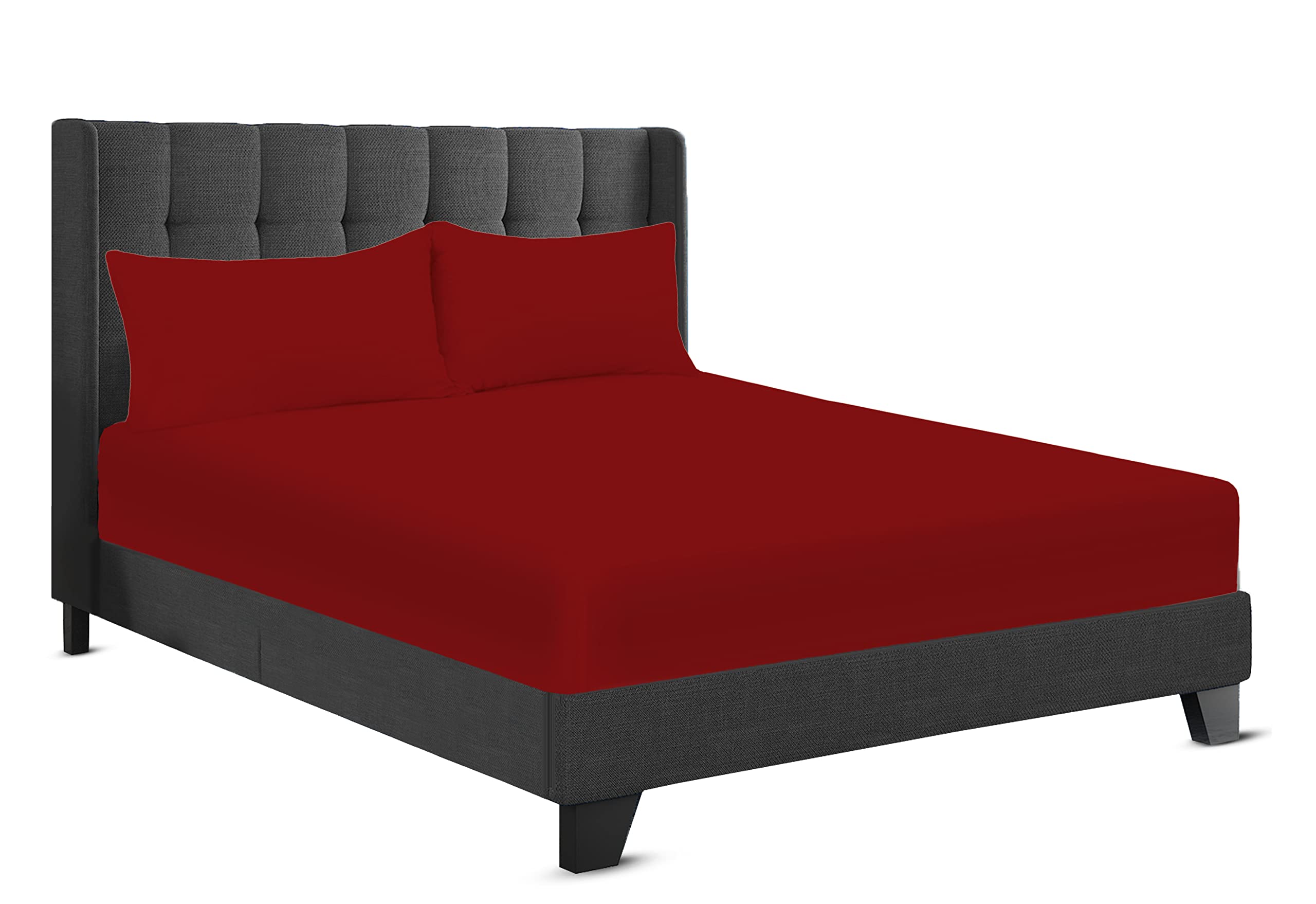 200 Thread Count Hotel Quality Bedding 100% Pure Egyptian Cotton Fitted Sheet - Stretches Up To 25cm Deep (Red, Super King: 180x200cm + 25cm Deep)