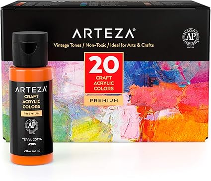 Arteza Set de pintura acrílica para manualidades, 20 Colores Vintage a base de  agua, botes de 60 ml, acabado mate, pinturas acrílicas para lienzos,  vidrio, madera, cerámica, telas, arte y bricolaje: Amazon.es: