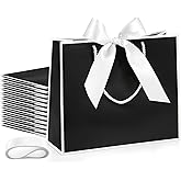 Silkfly Thank You Gift Bags with Handle 12x10x4'' Welcome Return Gifts Bag with Bow Ribbon for Wedding Bridesmaid Baby Shower Birthday Housewarming Employee Appreciation Day(Black and White,12 Pcs)