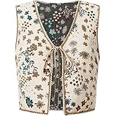 GORGLITTER Women's Sleeveless Western Rodeo Country Concert Cowgirl Outfit Tie Front Cardigan Vest Top Casual Trendy
