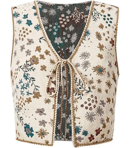 GORGLITTER Women's Boho Western Cardigan Vest – Floral Embroidered