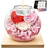 Eternal Rose & Scented Candle Gift Set: Rose/Vanilla Tea Lights + Red/White/Pink Preserved Flowers | Valentine’s Day Gift for Her – Wife, Girlfriend, Mom, Grandma, Sister, Friend
