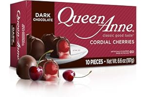 Queen Anne Dark Chocolate Covered Cordial Cherries | 6.6 oz | 10 Piece Gift Box | Whole Maraschino Cherry Creamy Filled Liquid Center | Holiday Party Chocolate Candy
