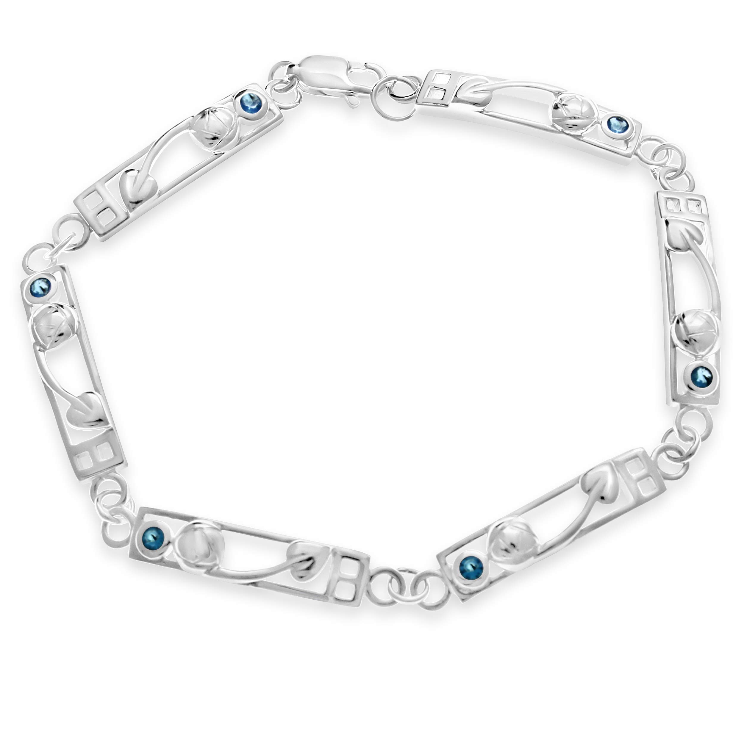 Alexander Castle 925 Sterling Silver Bracelet for Women with Blue Cubic Zirconia Charles Rennie Mackintosh Jewellery with Jewellery Gift Box - 7.5 Inches