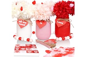 CNVOILA Valentines Table Decor, Valentines Day Mason Jars Decorations, Valentines Centerpiece Table Decorations, Farmhouse Mason Jar Dining Table Centerpiece, Valentines Centerpiece for Table – 6PC
