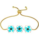 Helovmine Pressed Flower Bracelet Pearl Plum Flower Handmade Pressed Flowers Real Wildflowers Gold Adjustable Flowers Bracelet