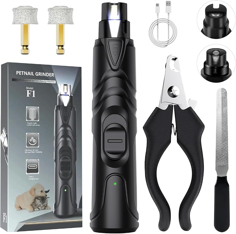 OWill Dog Nail Grinders with LED Light, 2 Speeds, Rechargeable, Quiet