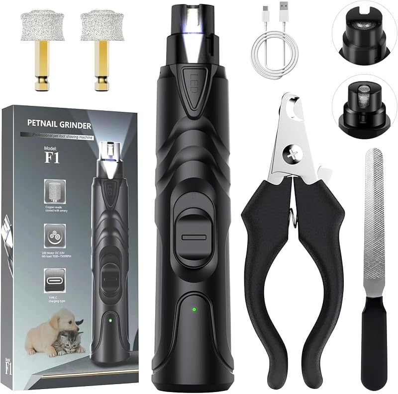 OWill Dog Nail Grinders with LED Light, 2 Speeds, Rechargeable, Quiet