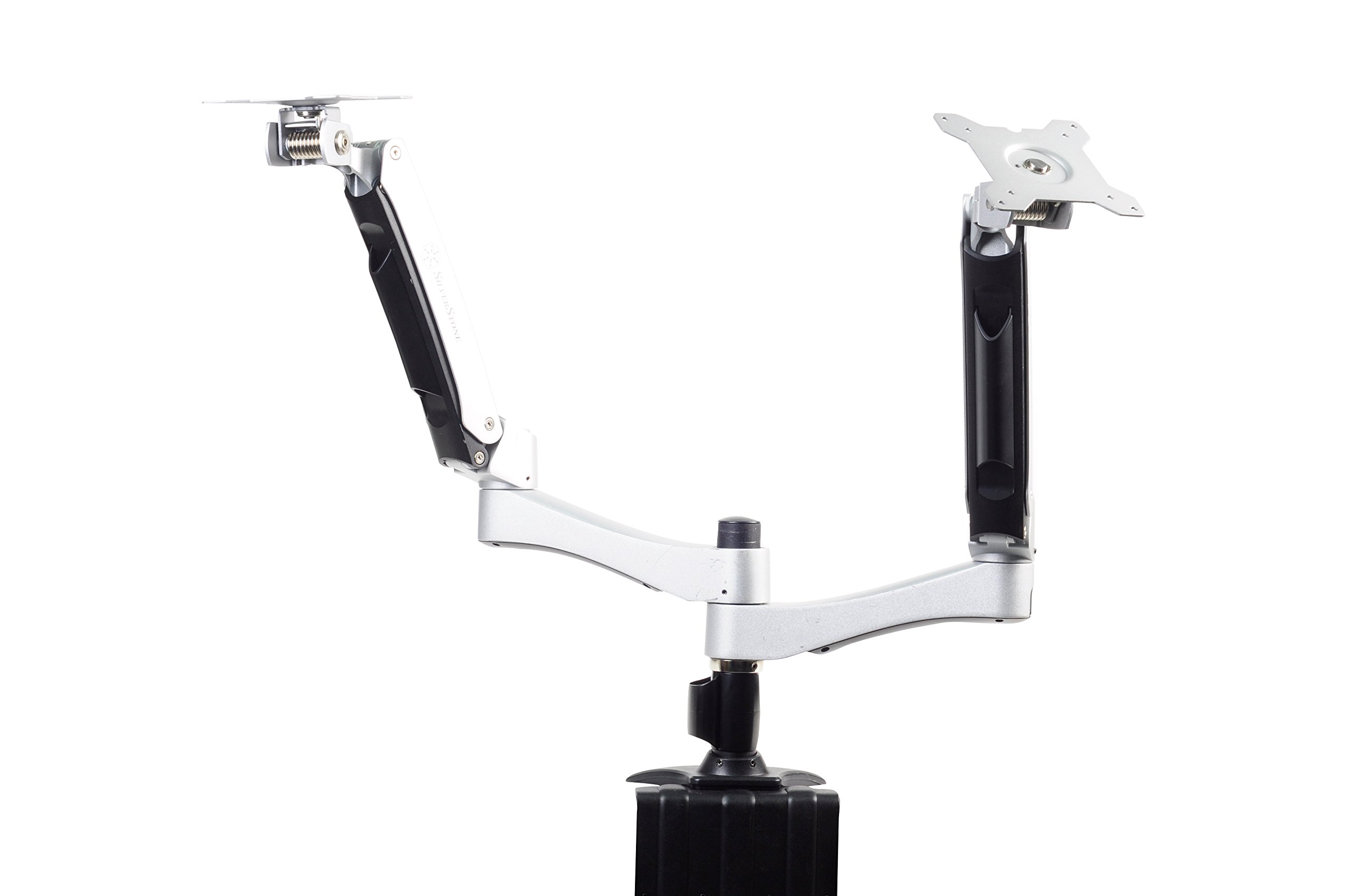 SilverStone SST-ARM22SC - Two ARM LCD LED Monitor Mount Bracket, Adjustable, with 360° Rotation, 90° tilt up/ down, 90° tilt left/ right & Pull Out 180° Swivel Arm - Max VESA 100x100, silver — image 1