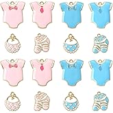 KitBeads 40Pcs 8 Styles Pink Blue Baby Charms Enamel Newborn Clothes Suit Charms Baby Sock Shoes Charms for Jewelry Making Bracelets Necklaces Crafts