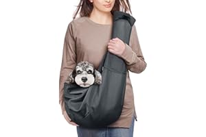 AOFOOK Dog Cat Sling Carrier Adjustable Padded Shoulder Strap with Zipper Pocket for Outdoor Travel (Black)